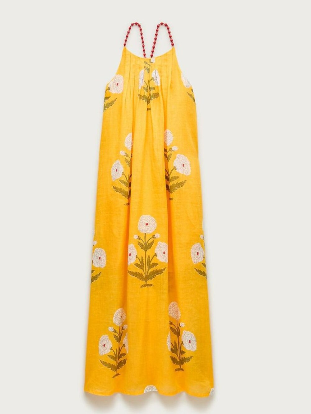 J. Crew Beaded-Strap Dress in Marigold Block-print Ramie